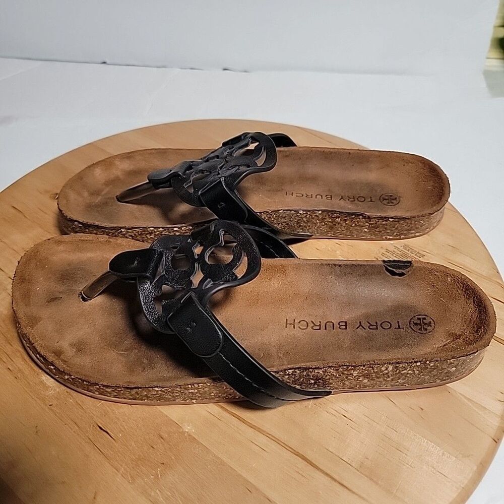 Tory Burch Miller Cloud Black Patent Leather 10 M Flip Flops - Picture 3 of 11